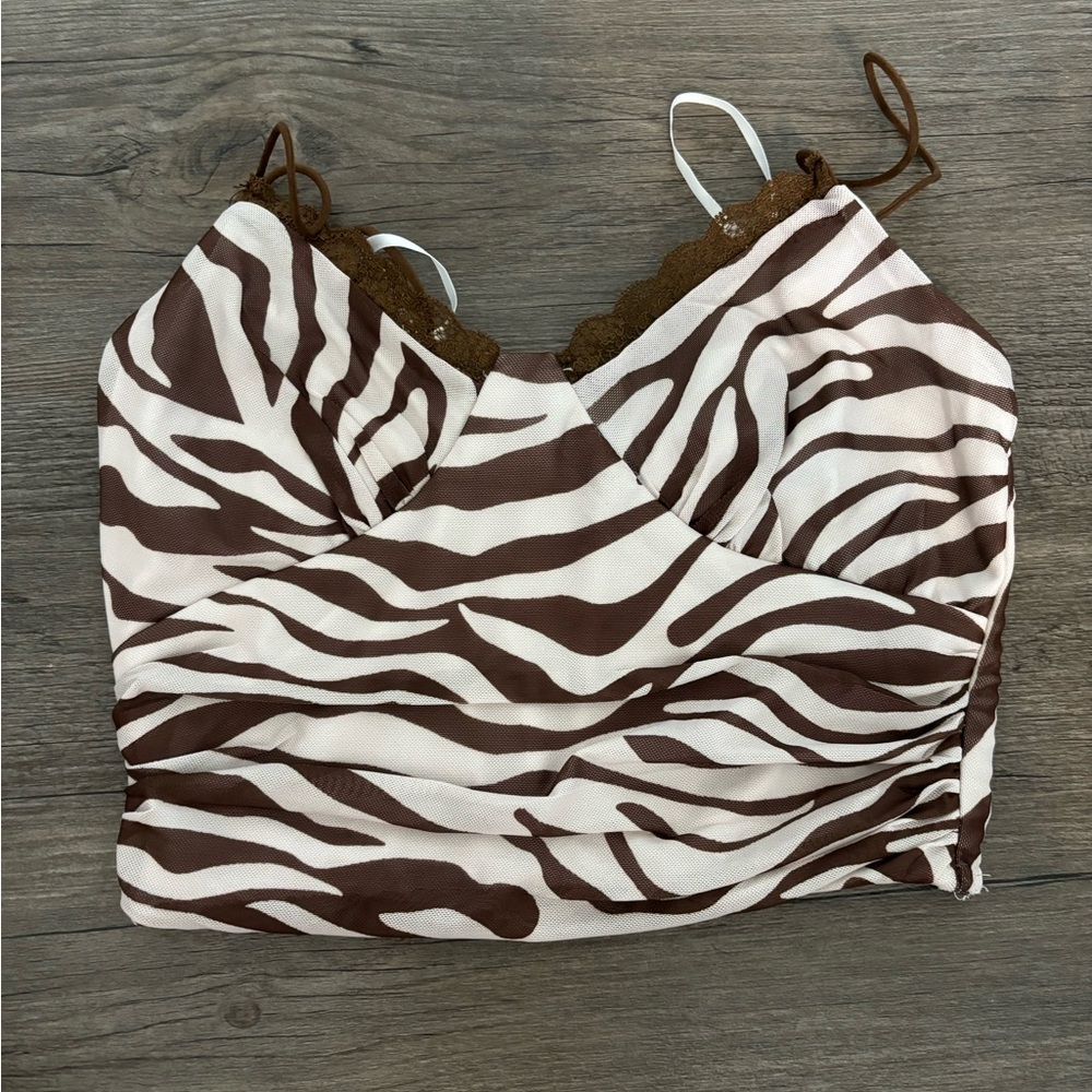 Princess Polly brown zebra print crop top going out top